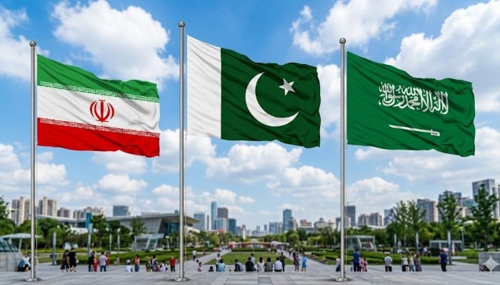Image generated with google Gemini shows flags of Iran, Pakistan and Saudi Arabia. —Google Gemini