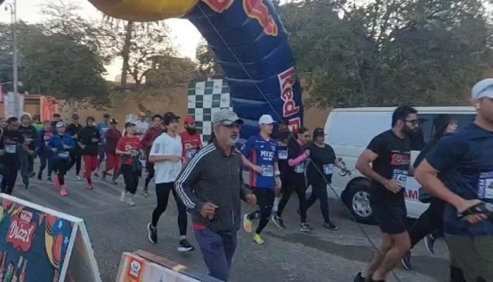 Runners take part in the 10th SOP Marathon in Karachi, January 26, 2025, in this still taken from a video. — Reporter/Atiq ur Rehman/
