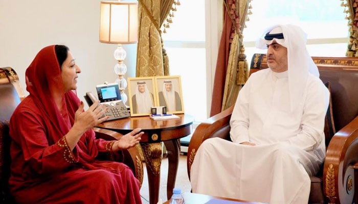 Minister of State for Federal Education and Professional Training Wajiha Qamar seen in a meeting with Ambassador of Qatar Ali Al Khater at the Qatar Embassy  on April 14, 2026. — APP