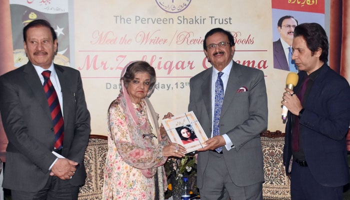 This image captures a Meet the Writer event organised by The Perveen Shakir Trust, honoring former IGP Zulfiqar Cheema, on April 14, 2026. — APP