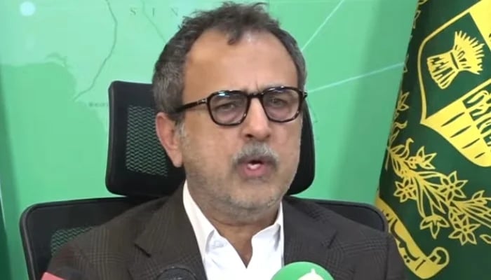 Federal Minister for Energy (Power Division) Awais Leghari addresses a news conference in Islamabad, April 16, 2026. — Screengrab via YouTube/Geo News