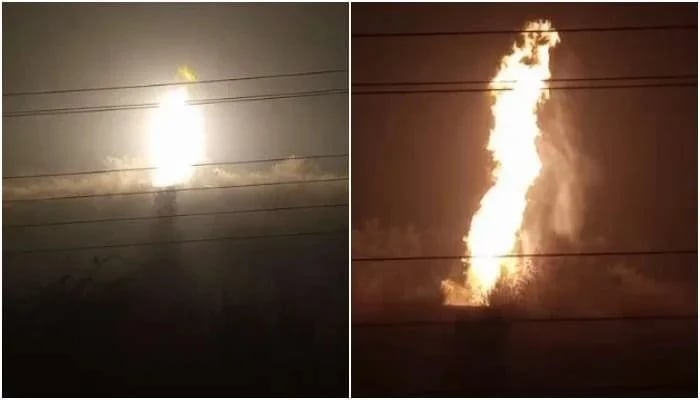 The image shows the blaze in the gas pipeline. — YouTube@Geo News/Screengrab/File
