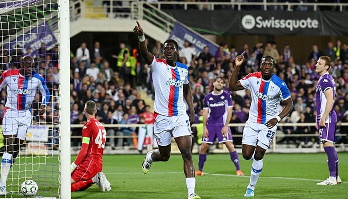 Crystal Palaces Ismaila Sarr celebrates scoring their first goal with Jaydee Canvot. — Reuters/File