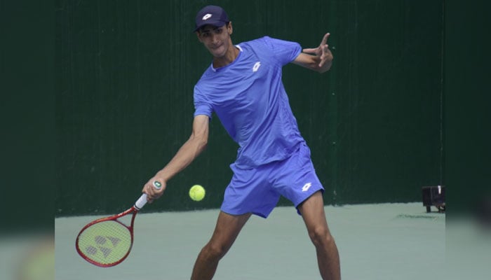 Pakistans tennis player Mikaeel Ali Baig in action during Subh-e-Nau ITF Pakistan Junior International Tennis Championship (Leg-II) continued at the PTF Tennis Complex, Islamabad, on April 16, 2026. — Instagram/@mikatensity