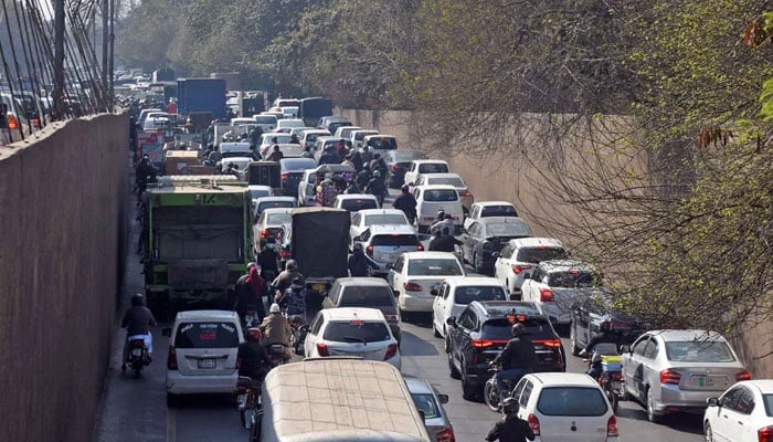 A view of the massive traffic jam at Canal Road in Lahore on February 7, 2025. — Online