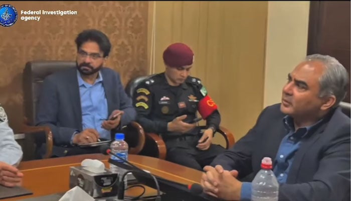 Federal interior minister pays a visit to the FIA Karachi Zone  on April 17, 2026. — Facebook@FIA Karachi Zone/Screengrab