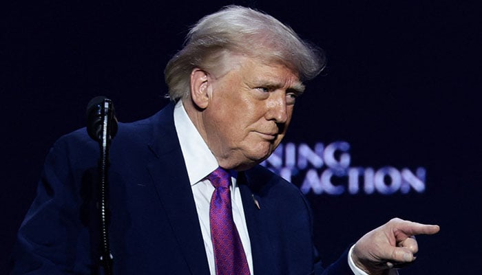 US President Donald Trump points his finger during a Turning Point USA event at Dream City Church in Phoenix, Arizona, US, April 17, 2026. — Reuters