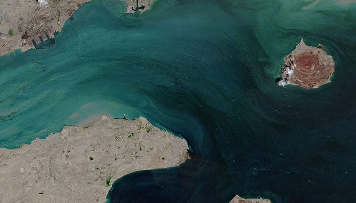A satellite image shows the ship movement at the Strait of Hormuz on April 2, 2026, in Space. — Reuters