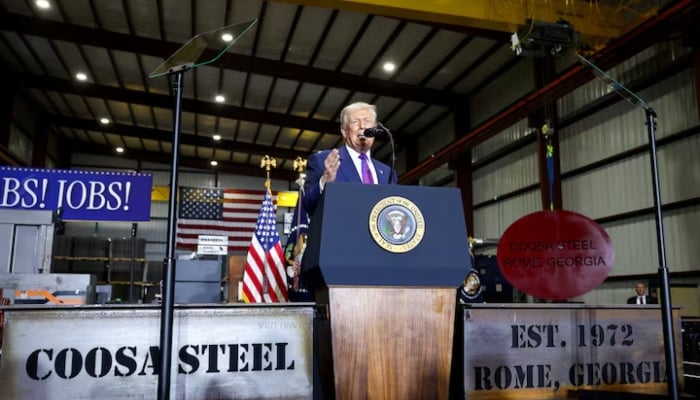 US President Donald Trump speaks, as he visits Coosa Steel Corporation in Rome, Georgia, US, February 19, 2026.—Reuters