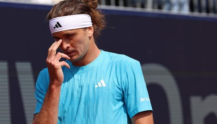 Germanys Alexander Zverev reacts during his mens singles semi-final match against Italys Flavio Cobolli at the ATP Munich Open tennis tournament in Munich, southern Germany.— AFP