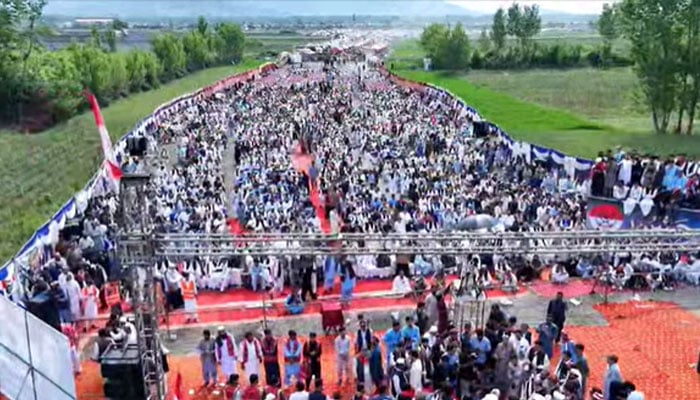 The image shows an overall view of the Jashn-e-Pakhtunkhwa Festival held in Malakand, on April 17, 2026. — Facebook@pashtonewsnetwork/Screengrab