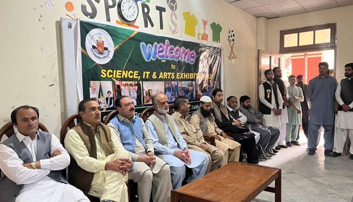 The image shows a glimpse from an exhibition at the Government Jahanzeb College on April 16, 2026. — Facebook@jcswat