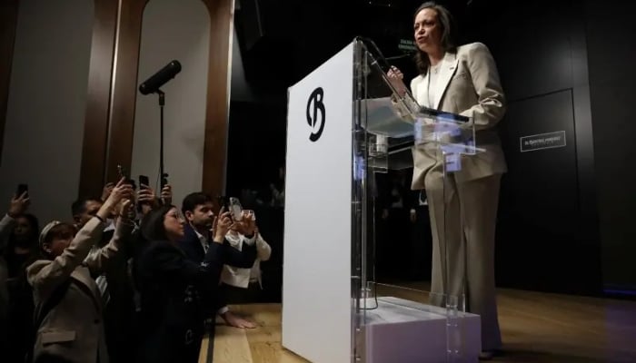 Venezuela’s opposition leader Maria Corina Machado speaks during a press conference, as part of her visit to Spain, in Madrid, Spain on April 18, 2026. — Reuters