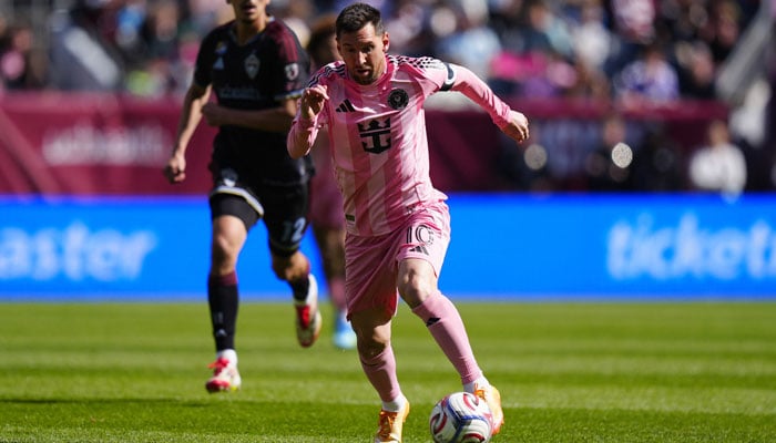 Inter Miami CF forward Lionel Messi (10) drives with the ball in the second half against the Colorado Rapids at Empower Field at Mile High on April 18, 2026. — Reuters