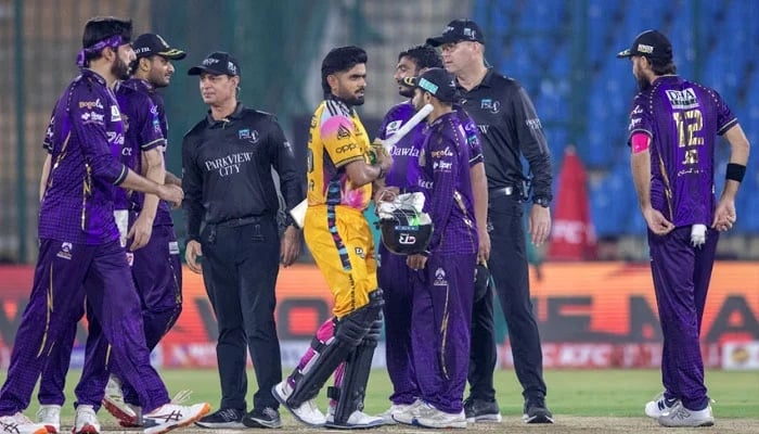 Peshawar Zalmi’s Babar Azam walks back after winning the PSL match against Quetta Gladiators at the National Bank Stadium in Karachi on April 15, 2026. — PSL