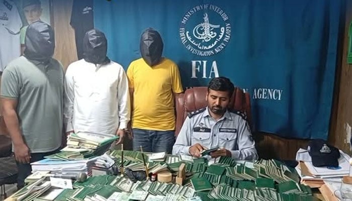 The FIA Gujranwala arrest four human smugglers, on April 16, 2026. — Facebook@FIAAgencyOfficial