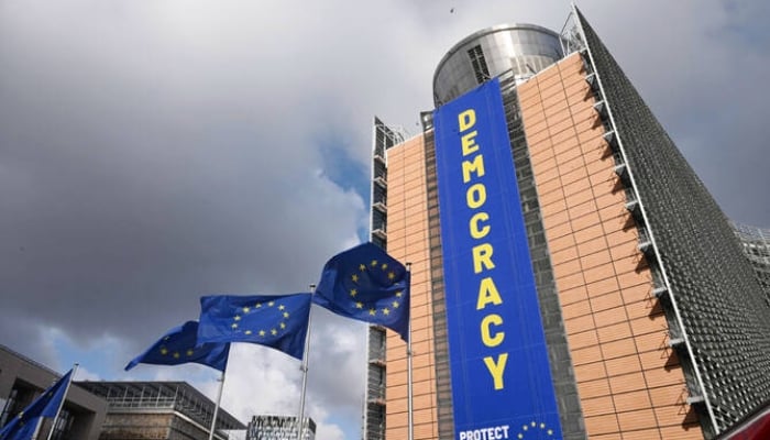 This photograph shows an outside view of the Berlaymont building, headquarters of the European Commission, in Brussels on April 20, 2026. —AFP