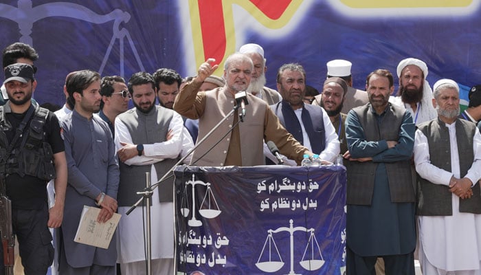 Jamaat-e-Islami (JI) chief Hafiz Naeem-ur-Rehman addressing a gathering in Battagram, on April 21, 2026. — Facebook@JIPOfficial1