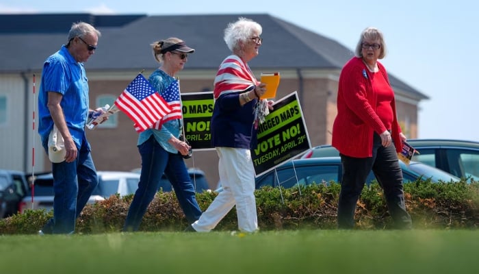 Supporters depart a campaign rally against Virginia Democrats proposed state redistricting constitutional amendment ahead of the referendum special election on April 21, in Bridgewater, Virginia, April 11, 2026.—Reuters