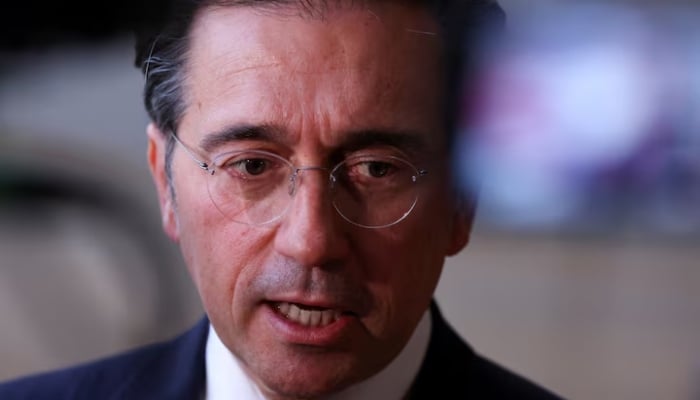 Spanish Foreign Minister Jose Manuel Albares speaks to members of the media as he arrives to attend a European Union Energy and Foreign Affairs ministers meeting in Brussels, Belgium March 16, 2026.—Reuters