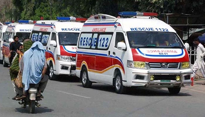 This representational image shows the Emergency Service Rescue 1122 ambulances on the road. — APP/File