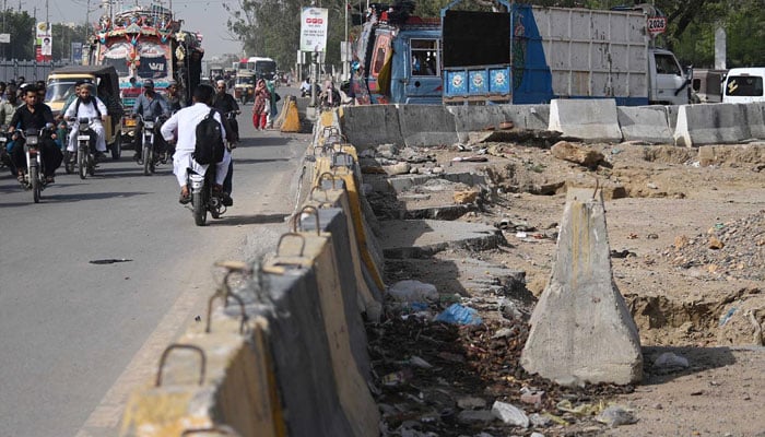 A view of closed work on red line project in Karachi on April 10, 2026. — INP/File