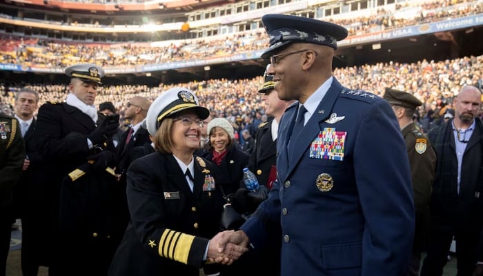 CQ Brown and Lisa Franchetti, Army-Navy Game, Landover, Maryland, December 14, 2024.—Reuters