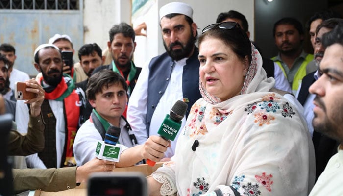 Chairperson of the Benazir Income Support Programme (BISP), Senator Rubina Khalid talking to the media in Mohmand  on April 24, 2026. — Facebook@officialbisp