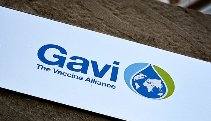 This photograph shows a board bearing the logo of Gavi, the vaccine alliance at their headquarters in Geneva, on April 11, 2025. — AFP