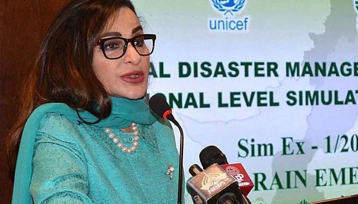 Pakistan Peoples Party Vice President and Parliamentary leader in the Senate Sherry Rehman addressing the National level Simulation Exercise inaugural session on March 14, 2023. — APP
