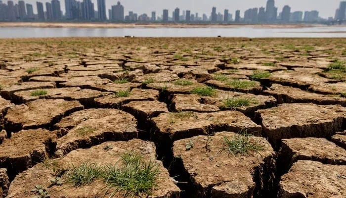 Cracks run through the partially dried-up river bed of the Gan River, a tributary to Poyang Lake during a regional drought in Nanchang, Jiangxi province, China, August 28, 2022. — Reuters