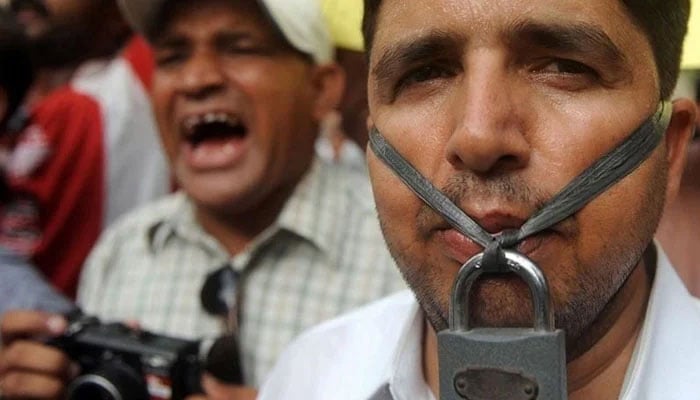 This undated photo shows journalists protesting against press censorship. — AFP/File