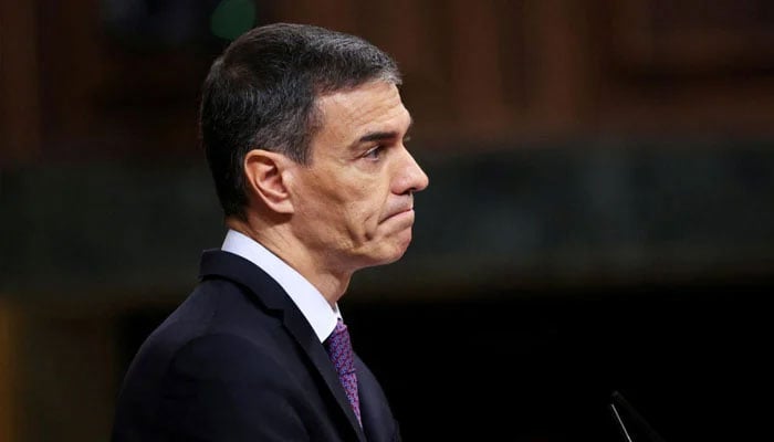 Spanish Prime Minister Pedro Sanchez addresses Parliament, about a probe on alleged corruption, in Madrid, Spain, July 9, 2025.—Reuters