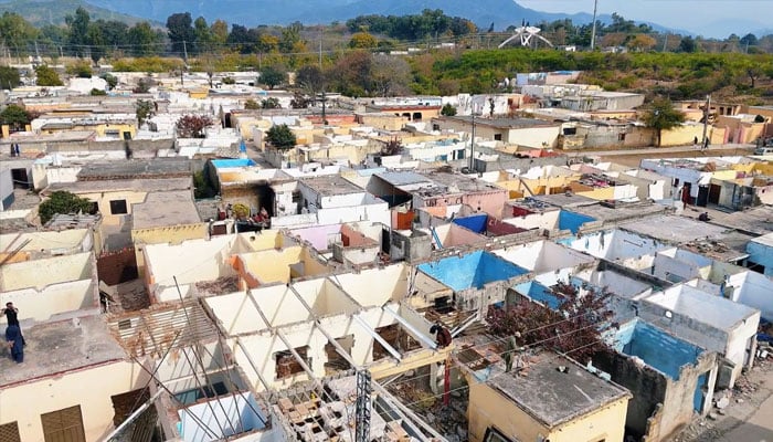 Aerial view of Noorpur Shahan as authorities clear encroachments, reclaiming 300 acres of valuable state land.—APP