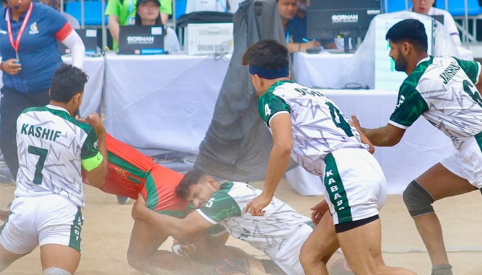 Pakistans kabaddi players in action. —Facebook@NOCPak/File