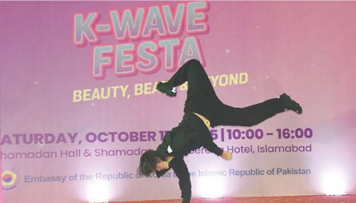 AN acrobat performs at Korean embassy event K-Wave Festa in Islamabad. — Online/File