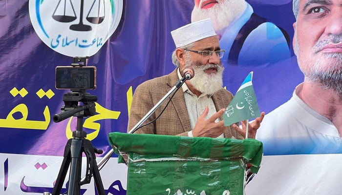 Jamaat-e-Islami (JI) former chief Sirajul Haq addresses the inaugural ceremony of JI’s public welfare office in Katyari on January 4, 2025. — Facebook@SirajOfficial
