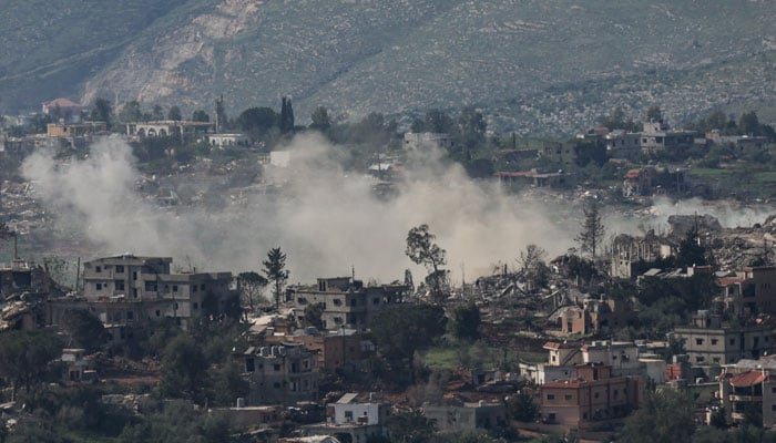 Smoke rises in Lebanon following an Israeli strike, as seen from the Israeli side of the Israel-Lebanon border, in northern Israel, April 26, 2026. — Reuters