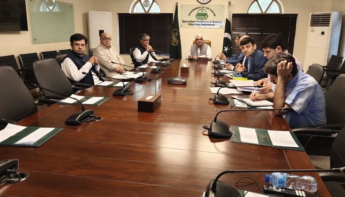 Punjab Health Minister Khawaja Salman Rafique chairing a meeting on April 27, 2026. — Facebook@SalmanRafiquePK
