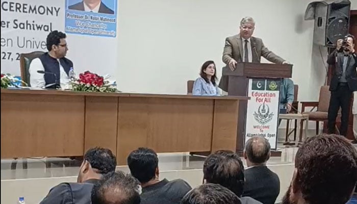 The image shows a glimpse from an event at the Allama Iqbal Open University Sahiwal campus on April 27, 2026. — Facebook@SAHIWALAIOU/Screengrab