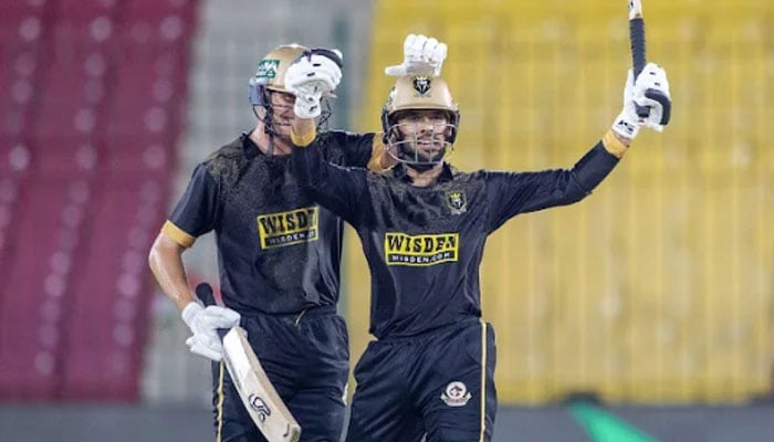 Hyderabad Kingsmens Usman Khan celebrates after scoring a half-century during the PSL 11 match against Multan Sultans at National Bank Stadium, Karachi, on April 22, 2026. — PSL