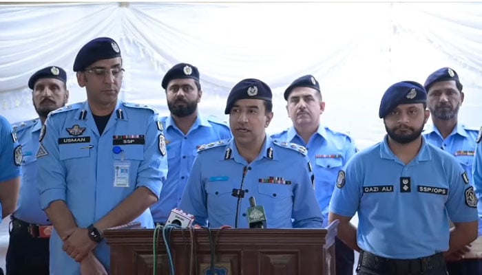 DIG Muhammad Jawad Tariq addressing a press conference  on April 28, 2026. — Facebook@islamabadpolice/Screengrab