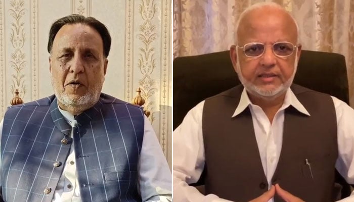 PTI leader Mian Mehmood ur Rasheed (left) and Senator Ejaz Chaudhry. — The News/File