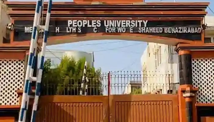 The representational image shows the entrance of the  Peoples University of Medical and Health Sciences for Women. — pumhs website/File