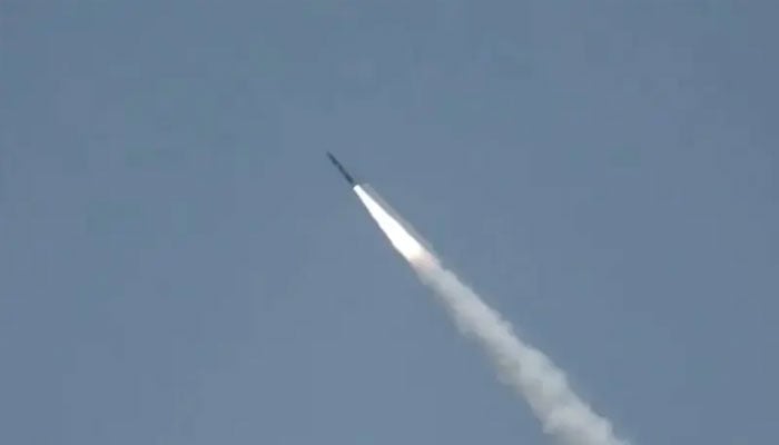 Army Rocket Force Command conducts the successful training launch of the indigenously developed Fateh-II missile system. — Screengrab from video via PTV
