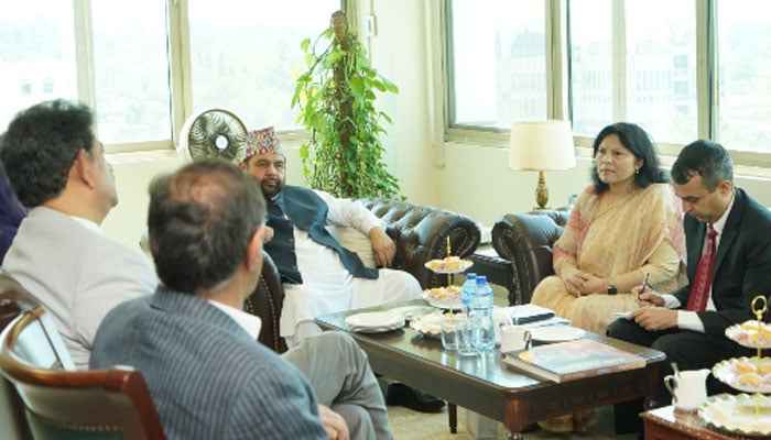 Federal Minister for National Heritage and Culture Aurangzeb Khan Khichi is in a meeting with Ambassador of Nepal to Pakistan Rita Dhital on April 29, 2026. — APP