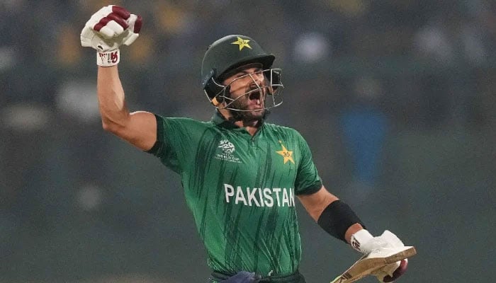 Sahibzada Farhan of Pakistan celebrates their century during the ICC Mens T20 World Cup 2026 Super Eights match against Sri Lanka at Pallekele Cricket Stadium on February 28, 2026 in Kandy, Sri Lanka.— ICC