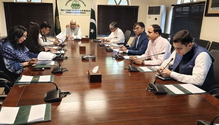 Punjab Health Minister Khawaja Salman Rafique chairing a meeting on April 29, 2026. — Facebook@SalmanRafiquePK