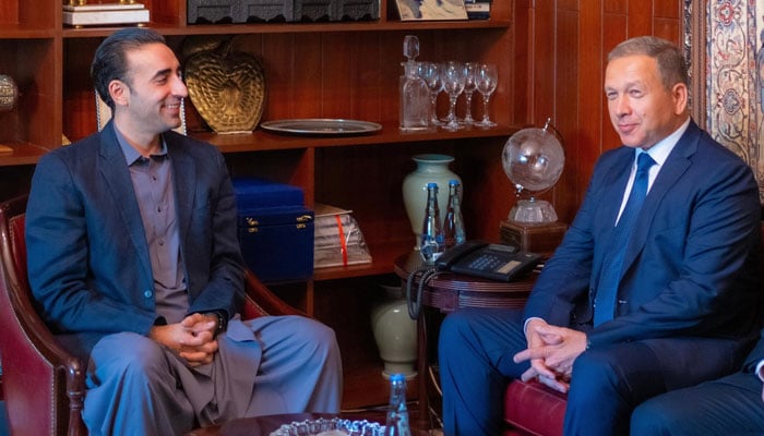 Bilawal Bhutto Zardari, chairman of the Pakistan Peoples Party, meets with Nurm t Tursunov, governor of Uzbekistan’s Navoi Region on April 29, 2026. — Facebook@Bilawalhouse