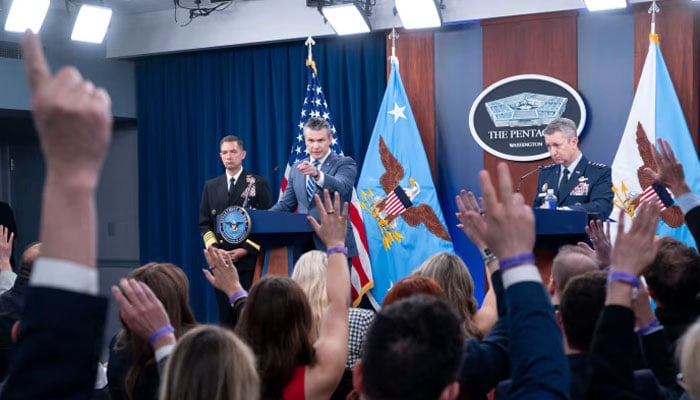 US Defense Secretary Pete Hegseth is pointing journalists to ask questions during the press conference. —AFP
